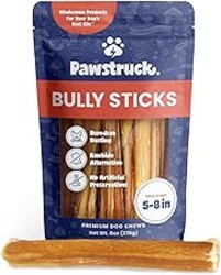Pawstruck Natural Bully Sticks for Dogs 5-8 in 8 oz Bag - Long Lasting Rawhide Free Dog Chews Single Ingredient 100% Real Beef Pizzle Dental Chew Treats for Large Medium Dogs