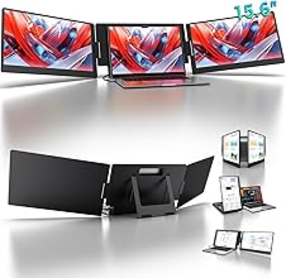 KYY 15.6" Laptop Screen Extender, 1080P FHD IPS Portable Monitor, One Cable USB-C Triple Monitor, Dual Travel Screen for 12"-17'' Laptops, 360° Rotation & Kickstand，X90D (Driver Need)