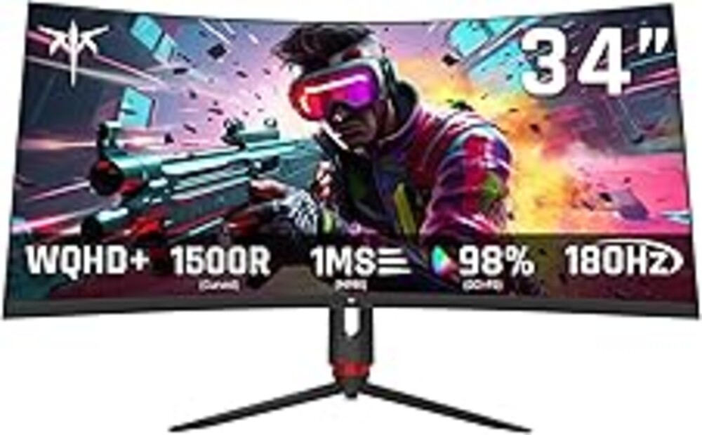 KTC 34'' Curved Ultrawide Gaming Monitor, 21:9, 3440x1440p 165Hz 1ms, 1500R Curved Monitor, Freesync G-sync, Picture by Picture,PIP, Height/Tilt/Swivel/Pivot