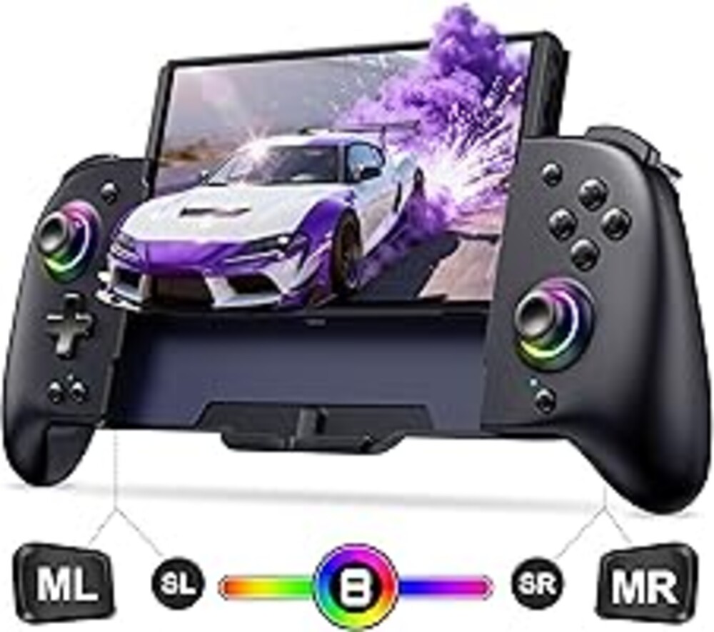 Spican Switch Controllers for Nintendo Switch/OLED Controller, Full-Size Switch Joy-pad for Better Handheld Mode, Switch Accessories Wireless Pro Controller with RGB Light/Battery/Turbo/Macro/4 Game Slot
