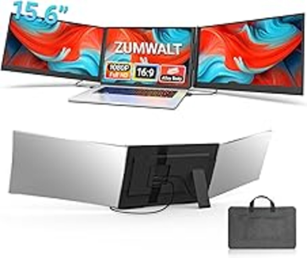 15.6" Laptop Screen Extender, 1080P FHD Triple Portable Monitor for Laptops, Ultra-Slim Travel Dual Monitor Fit for 13-17.3" Laptops, USB-C Plug&Play Extended Screen Compatible with Win/Mac/Android