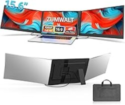 15.6" Laptop Screen Extender, 1080P FHD Triple Portable Monitor for Laptops, Ultra-Slim Travel Dual Monitor Fit for 13-17.3" Laptops, USB-C Plug&Play Extended Screen Compatible with Win/Mac/Android