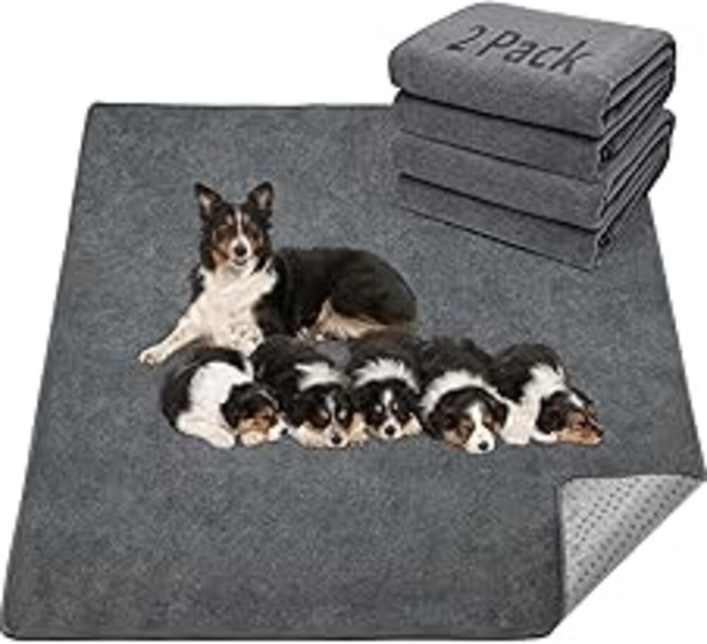 LOOBANI 2 Packs Extra Large Reusable Dog Mat for Floor, Non-Slip Washable Pee Pads for Dogs, Fast Absorbent Pet Whelping Pads, Puppy Playpen Mat for Incontinence, Housebreak, Crate (36"x48"-Gray)