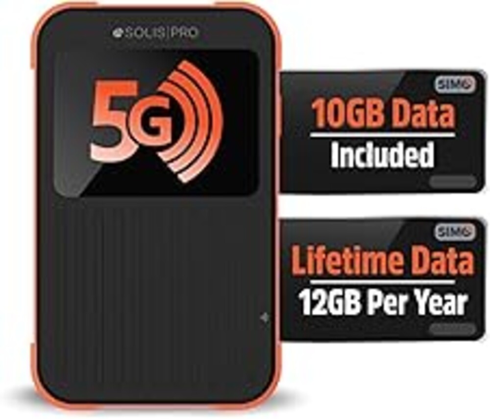 Solis Pro – Mobile 5G Hotspot and Power Bank, Bundle Includes Lifetime Data (12GB Per Year) and 10GB Global Data, Multi-Carrier, Wi-Fi 6E in140+ Countries, No Contract, Portable Internet by SIMO