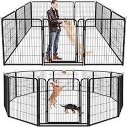 Kfvigoho Dog Playpen Outdoor Extra Wide 12 Piece Panels Heavy Duty Dog Fence 47" Height Anti-Rust with Doors Portable for RV Camping Yard, Total 32FT, 79 Sq.ft, Snowy Black