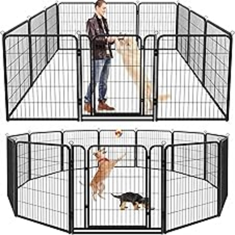 Kfvigoho Dog Playpen Outdoor Extra Wide 12 Piece Panels Heavy Duty Dog Fence 47" Height Anti-Rust with Doors Portable for RV Camping Yard, Total 32FT, 79 Sq.ft, Snowy Black