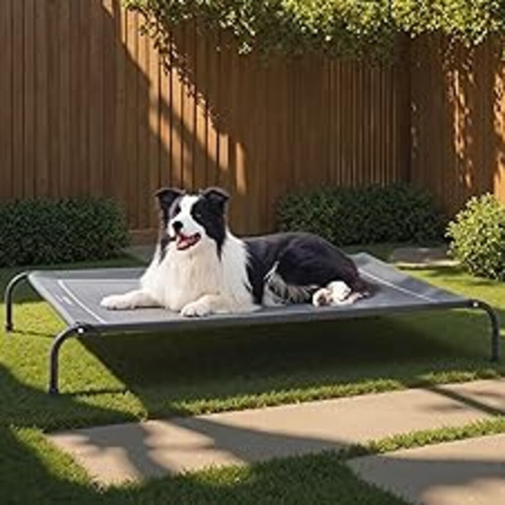 Bedsure Outdoor Elevated Dog Bed Large Sized Dog, Portable Indoor & Outdoor Cooling Raised Cot Pet Hammock Bed with Skid-Resistant Feet, Frame with Breathable Mesh, Grey, 49 inches