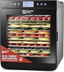 Magic Mill Premium Food Dehydrator Machine (15 Extra-Large Stainless Steel Trays) 800W Dryer for Beef Jerky, Fruits, Vegetables, Dog Treats, 48 Hour Digital Timer - 95°-167° Temperature Control
