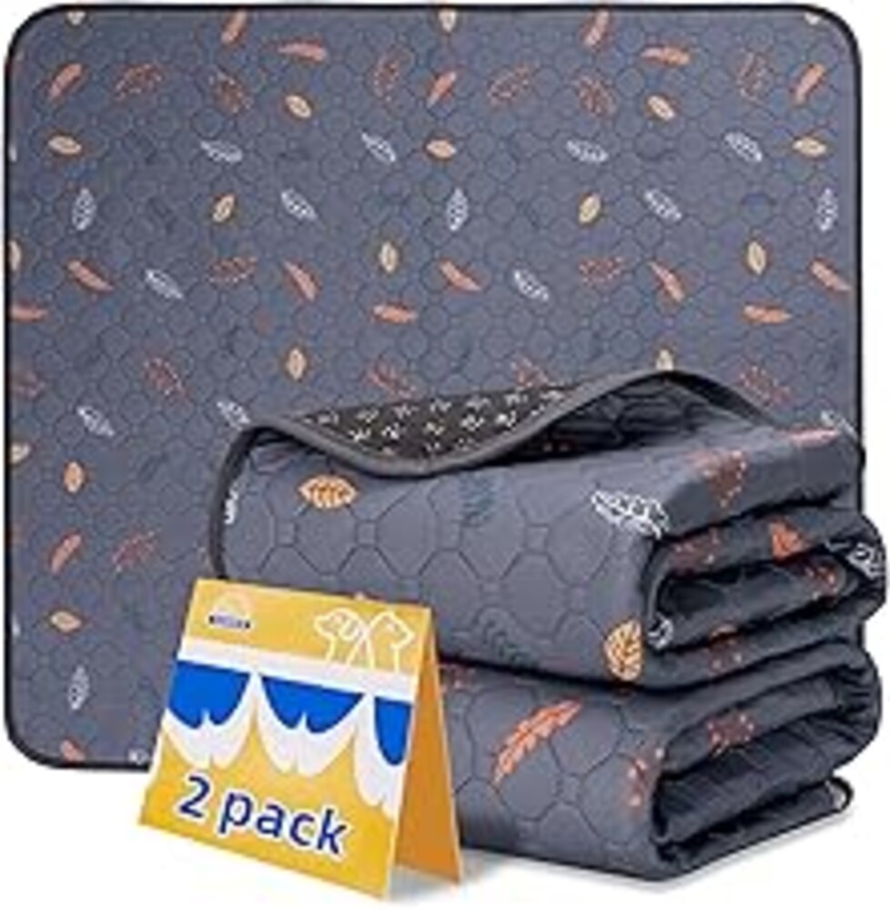 Sunheir Washable Pee Pads for Dogs , Thick Heavy Absorbency Reusable, Prevent Leakage, Waterproof , Non-Slip Pee Pads for Puppy Playpen, Crate, Whelping Box, Potty Training, Grey, 2 packs