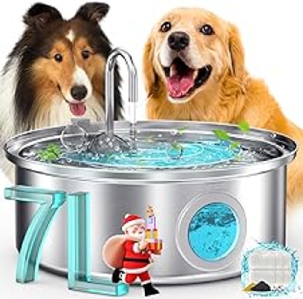 oneisall Dog Water Fountain, 7L/230oz/1.8G Quiet Dog Fountain Water Bowl, Stainless Steel Dog Water Fountain with Visual Water Level&Triple Filtration for Large Medium Small Breed Dogs Pets