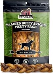 Redbarn Pet Products All Natural 5"-8" Braided Bully Sticks for Small & Large Dogs - Healthy Long Lasting Beef Chews Variety Party Pack - Single Ingredient Low Odor Rawhide Free - 8 oz Bag