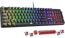 Redragon Mechanical Gaming Keyboard Wired, 11 Programmable Backlit Modes, Hot-Swappable Red Switch, Anti-Ghosting, Double-Shot PBT Keycaps, Light Up Keyboard for PC Mac