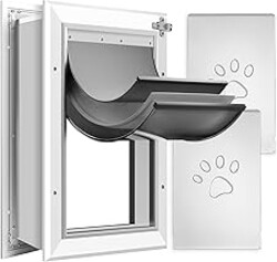 [Petoasis] 3-Flaps Dog Door for Wall, Rust Proof Aluminum Alloy Frame, Extreme Weather Dog Door Can Block Wind, Snow, and Rainwater Intrusion (Silvery White, XL for Wall)