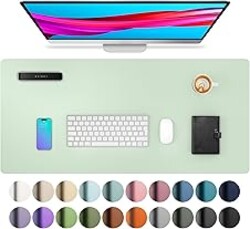 Aothia Large PU Leather Desk Pad Protector - Non-Slip Mouse Pad & Writing Mat for Office/Home, Waterproof, Easy to Clean (23.6" x 13.7", Aqua)