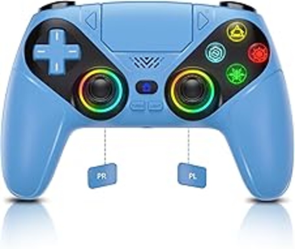 Dinosoo RGB Wireless Controller for PS5/PlayStation 5 PC, Bluetooth Controller with Turbo, Macro, Dynamic Vibration, 6-Axis Motion Control, 3.5mm Audio Jack, 1000mAh Battery, Speaker - Blue