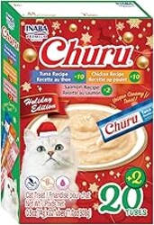 INABA Churu Cat Treats, Lickable, Squeezable Creamy Purée Cat Treat with Vitamin E, 0.5oz Each Tube, 22 Tubes, Holiday Variety Pack