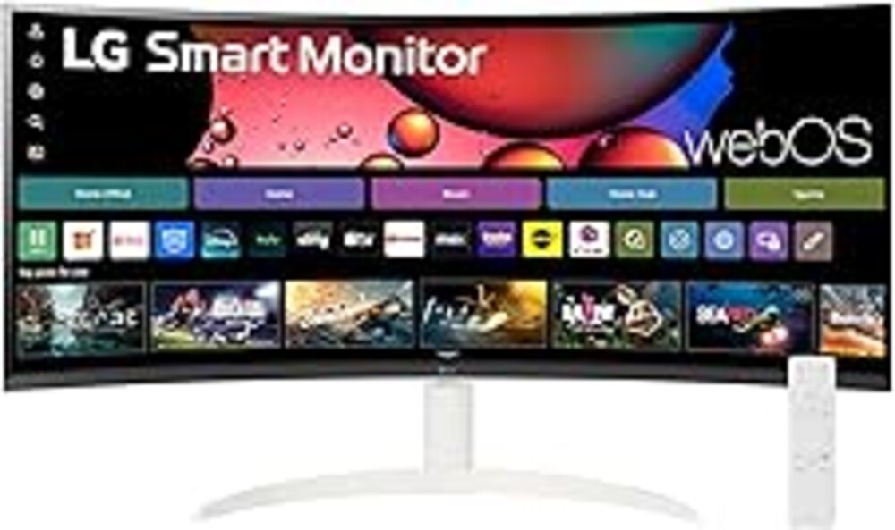LG 34SR60QC-W 34-inch QHD (3440x1440) Curved Smart Monitor with Streaming, UltraWide Screen, webOS, HDR10, 100Hz, Built-in Speaker, AirPlay2, Screen Share, Bluetooth, ThinQ App, White