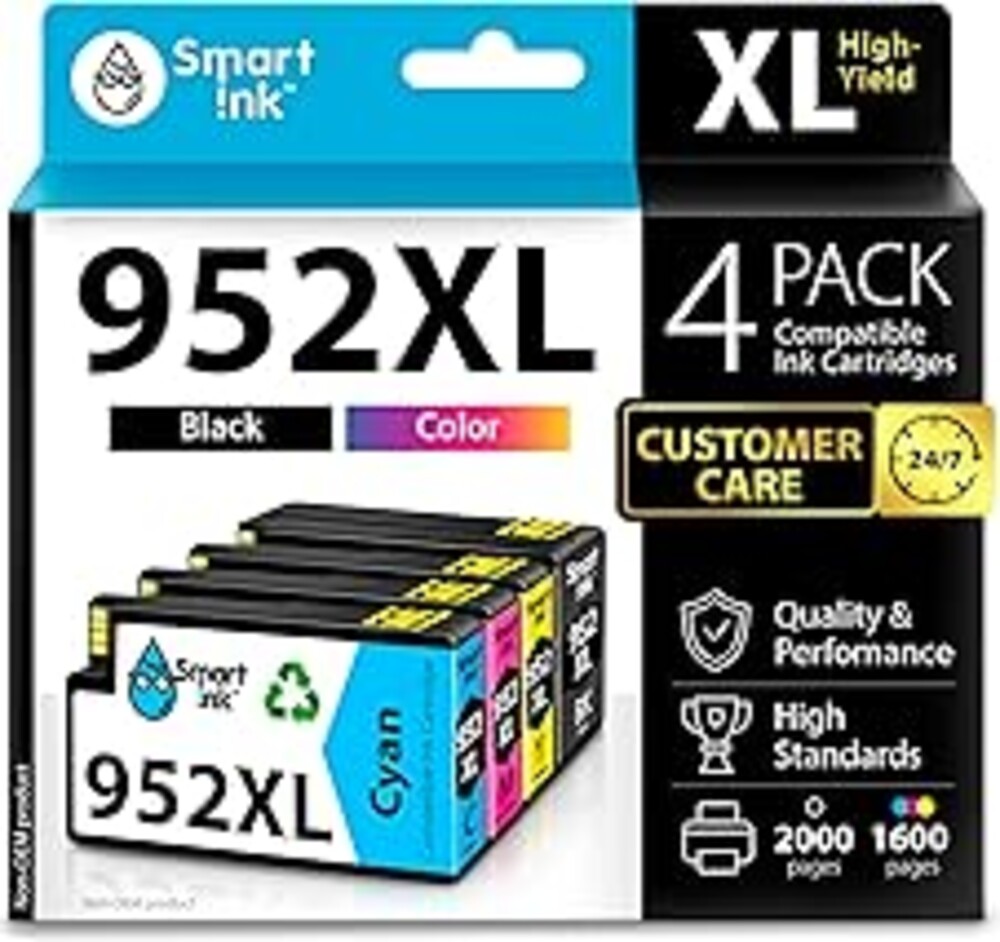 Smart Ink Compatible Ink Cartridges Replacement for HP 952XL 952 XL 4 Combo Pack (Black, Cyan/Magenta/Yellow) to use with HP OfficeJet Pro 8710 7740 8720 8715 8210 8703 OfficeJet 8702 Printers