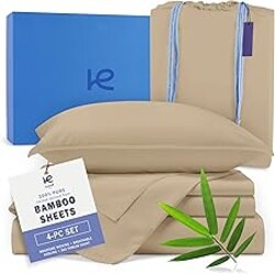 Kickoff Viscose Bamboo Sheets California King Size 4-pc 100% Organic Bamboo Viscose Bed Cooling Sheets Cal King Set Cool Bedding for hot Sleepers Sheet, Flat, Fitted, Pillowcases (Sand, CK)