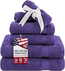 American Veteran Towel, 6 Piece Towel Set for Bathroom, 100% Cotton Turkish Bathroom Towels, 2 Bath Towels 2 Hand Towels 2 Washcloths, Purple