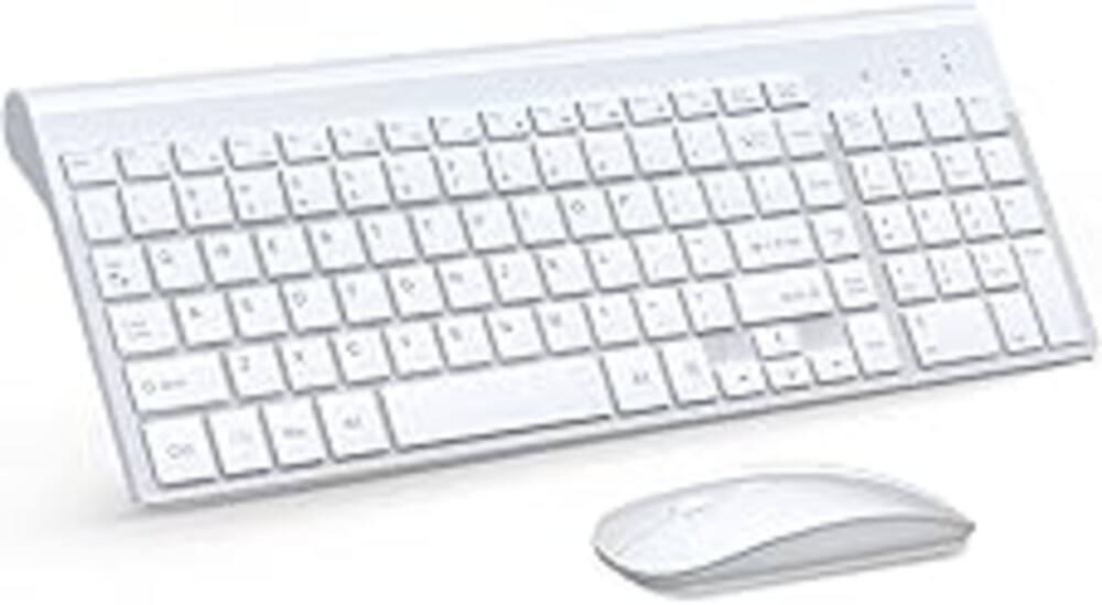 TopMate Wireless Keyboard and Mouse Ultra Slim Combo, 2.4G Silent Compact USB 2400DPI Mouse and Scissor Switch Keyboard Set with Cover, Batteries Included, for PC/Laptop/Windows/Mac - White