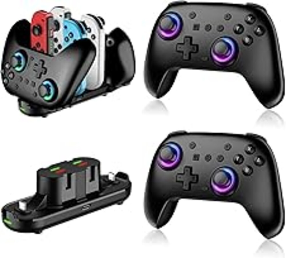 Switch Controllers 2 Pack with Charging Dock, Switch 2 Controller for Nintendo Switch/Switch 2/Lite/OLED, Wireless Switch 2 Pro Controller with RGB/Wake up/6-Axis Gyro/Dual Vibration/Turbo/Screenshot