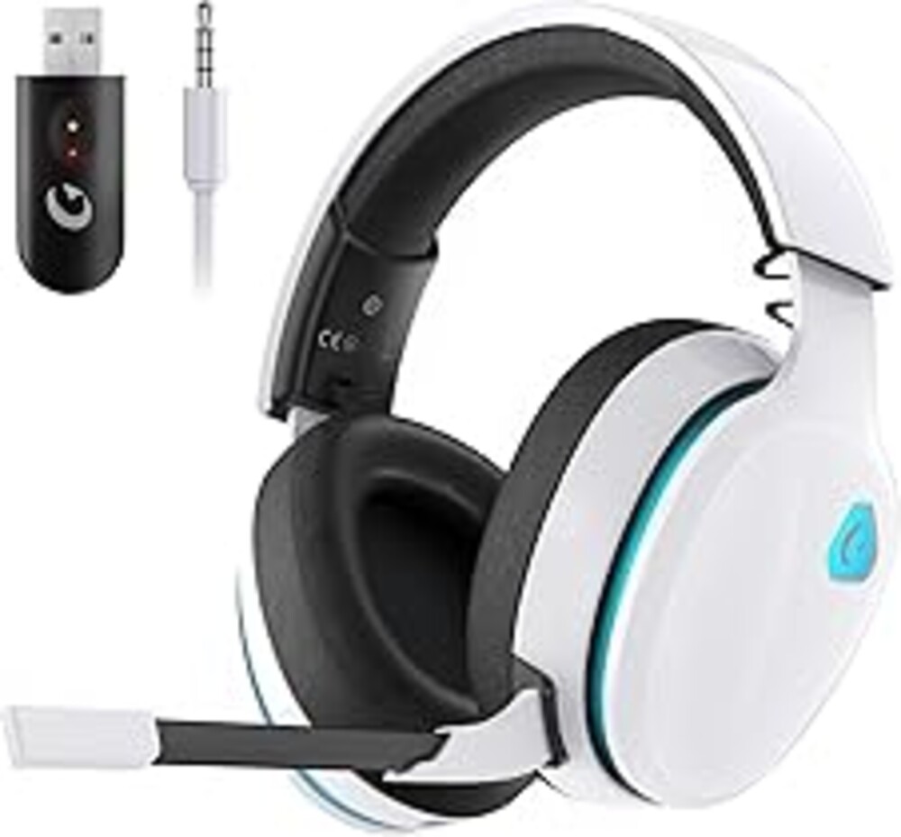Gtheos 2.4GHz Wireless Gaming Headset for PS5, PS4 Fortnite & Call of Duty/FPS Gamers, PC, Nintendo Switch, Bluetooth 5.3 Gaming Headphones with Noise Canceling Mic, Stereo Sound, 40+Hr Battery -White