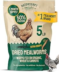 Hatortempt Dried Mealworms - Non-GMO & Organic - High-Protein Mealworms for Wild Bird Food, Ducks & Chickens (5lb)