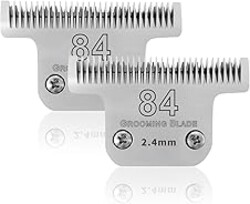 2 Pack T84# Detachable Pet Dog Grooming Stainless Steel Blades,Compatible with Andis/Oster A5/Wahl KM10 Series Dog Clippers,Cut Length 3/32"(2.4mm)