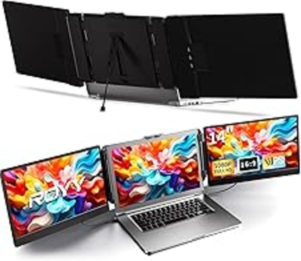 ROYY Laptop Screen Extender Double Monitor - 14" 1080P Portable Monitor FHD Attachment Extra Screen Compatible with Windows Mac Dex Chrome Travel Work Fits 13-17" Laptops