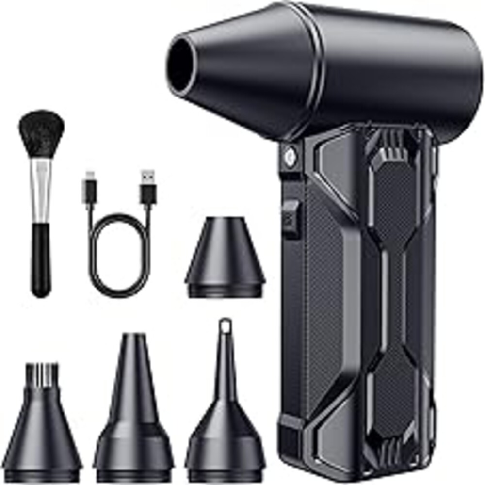 Compressed Air Duster, 110000 RPM High-Speed Electric Air Duster with Brushless Motor, 3-Speed Settings, Rechargeable Cordless Dust Blower with Fast Charging for PC, Keyboard, Car, Home (Black)