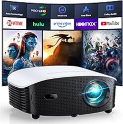 GooDee AI Smart Mini Projector with WiFi and Bluetooth - FHD 4K Support, Compatible with Netflix/YouTube, Auto Focus & Keystone, Dolby Audio Movie Projector for Outdoor Movie Night & Bedroom Theater