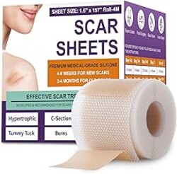 Silicone Scar Sheets,Silicone Scar Tape,Silicone Scar Removal Strips for Surgical,C-Section,Tummy Tuck,Keloid Scars (1.6"X 157" Roll-4M) Keloid Bump Removal
