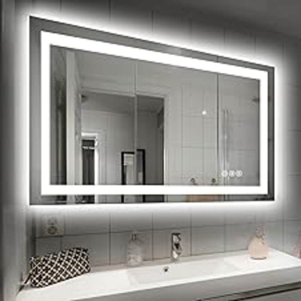 Hivone 40X32 LED Bathroom Mirror with Lights, Anti-Fog, Dimmable, Backlit + Front Lit, Smart Bathroom Vanity Mirror, Memory Function, Shatterproof, Tempered Glass (Horizontal/Vertical)