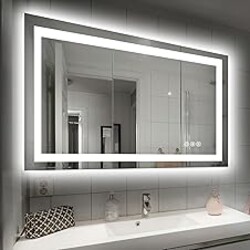 Hivone 40X32 LED Bathroom Mirror with Lights, Anti-Fog, Dimmable, Backlit + Front Lit, Smart Bathroom Vanity Mirror, Memory Function, Shatterproof, Tempered Glass (Horizontal/Vertical)
