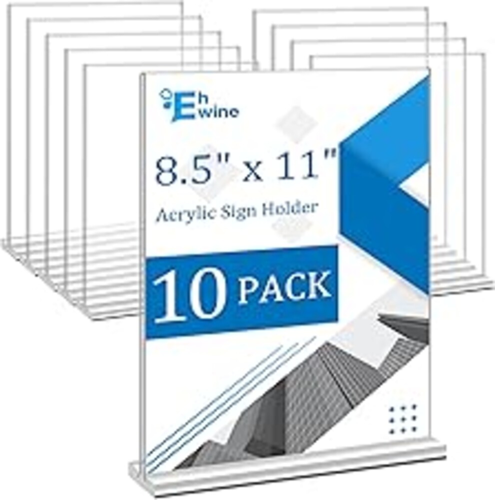 EHWINE Acrylic Sign Holder 8.5 x 11, 10 Pack Double-Sided Stand up Table Top Sign Holders, Clear Acrylic Picture Frame Menu Flyer Paper Holder Display Stand for Office Business Store Wedding Party