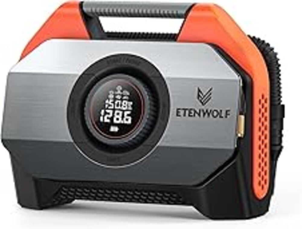 ETENWOLF VORTEX S6 Tire Inflator Portable Air Compressor for Heavy-duty Vehicle, Cordless Air Pump for Car & Inflatables with 19200 mAh Battery, 100% Duty Cycle & Dual Cylinder Bike Pump, Vivid Orange