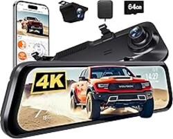 WOLFBOX G850 PRO 4K Mirror Dash Cam with ADAS and BSD, Smart Rear View Mirror with 5.8GHz WiFi, Voice Control, 12 inches Camera Includes 64GB Card, GPS, G-Sensor, Loop Recording