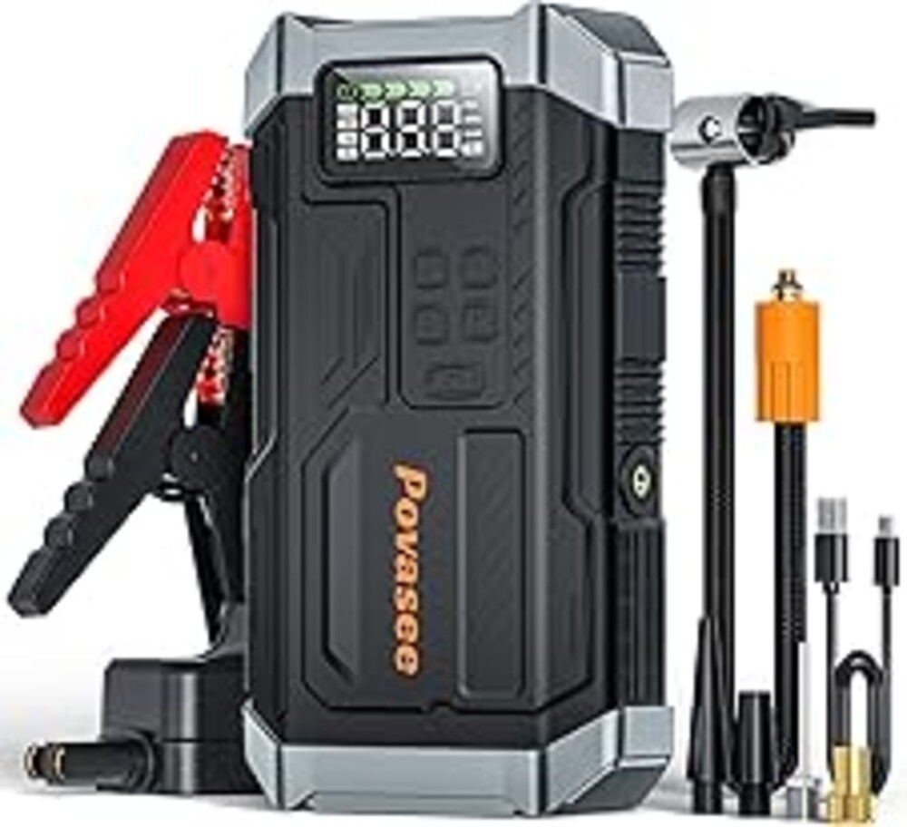 [2026NEW Model] 5000A Jump Starter with Air Compressor,Car Jumper Starter Portable with 150PSI Tire Inflator 12V Jump Box with LCD Display,Flashlight,Storage Case (Up 9L Gas/8L Diesel Engine