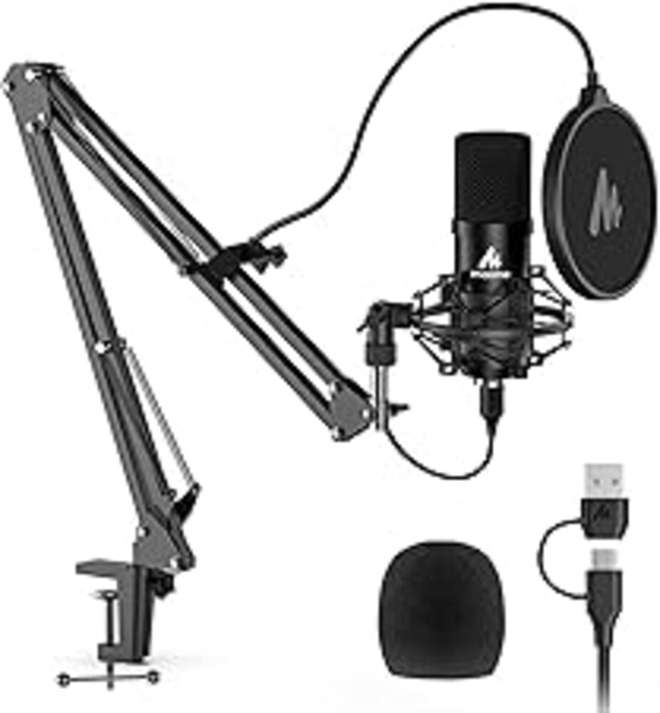 USB Microphone, MAONO 192KHZ/24Bit Plug & Play PC Computer Podcast Condenser Cardioid Metal Mic Kit with Professional Sound Chipset for Recording, Gaming, Singing, YouTube (AU-A04)