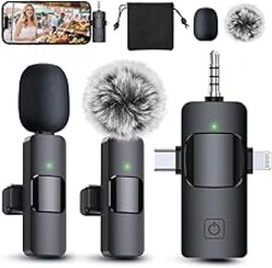 PQRQP 3 in 1 Professional Wireless Lavalier Microphone for iPhone, Android, Camera, Wireless Microphones, Mini Microphone, Crystal Clear Sound Quality for Recording, Live Streaming, Microphone Clips