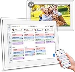 Digital Calendar Wall Touch Screen, 15.6 Inch Smart Wall-Mounted HD Electronic Family Calendar & Chore Chart with Meal Planner, Built-in Digital Photo Frame, Includes Desk Stand & Refills (White)