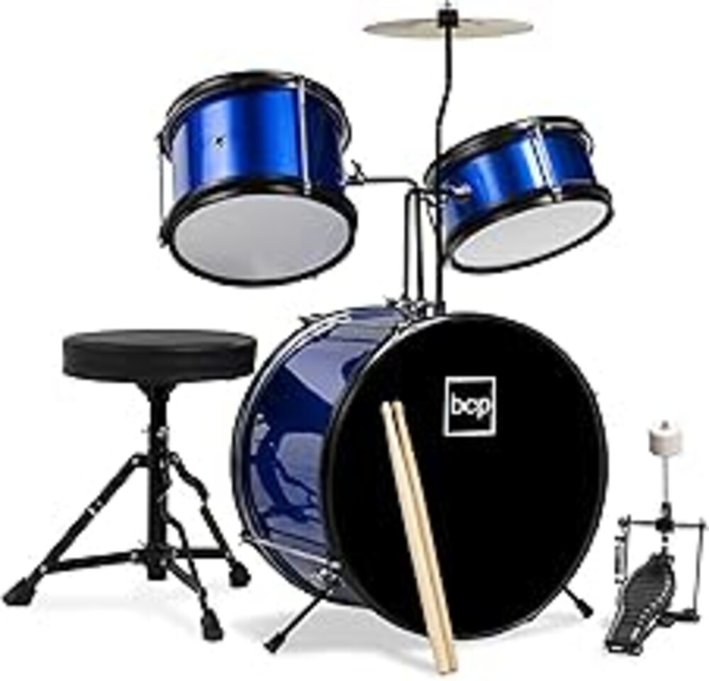 Best Choice Products 3-Piece Beginner Drum Set for Kids Juniors, w/Throne Stool, Cymbal, Drum Sticks, Bass Drum Pedal, 2 Toms - Blue/Black