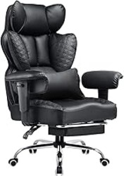 COMHOMA Big and Tall Office Chair Heavy Duty Wide Ergonomic Gaming Chair with Deluxe Embossing Designed Leather with Foot Rest,150°Reclining Adjustable Armrests Pocket Spring Back Support and Pillow
