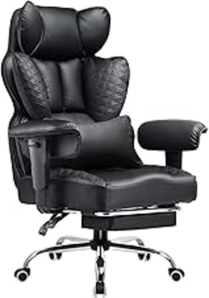 COMHOMA Big and Tall Office Chair Heavy Duty Wide Ergonomic Gaming Chair with Deluxe Embossing Designed Leather with Foot Rest,150°Reclining Adjustable Armrests Pocket Spring Back Support and Pillow