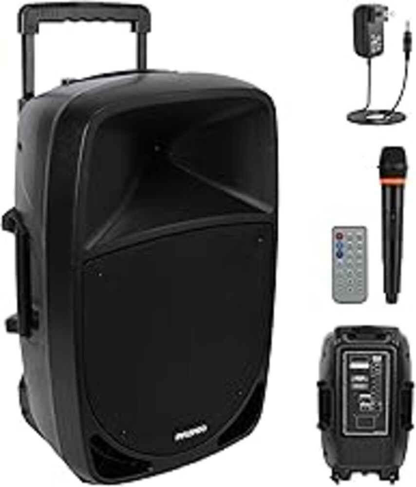 Pyle 1200W Portable Bluetooth PA Speaker - 12’’ Subwoofer, LED Battery Indicator Lights W/Built-In Rechargeable Battery, MP3/USB/SD Card Reader, and UHF Wireless Microphone - Pyle PSBT125A,Black