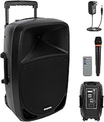 Pyle 1200W Portable Bluetooth PA Speaker - 12’’ Subwoofer, LED Battery Indicator Lights W/Built-In Rechargeable Battery, MP3/USB/SD Card Reader, and UHF Wireless Microphone - Pyle PSBT125A,Black