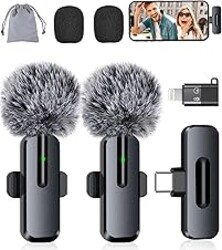 Wireless Mini Microphone for iPhone, Android - 2 Pack Lavalier Microphone for Video Recording, 2 In 1 Noise Reduction Lapel Mic for Ipad, Clip-on Mini Mic with USB-C for Content Creators Podcast