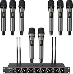 TONOR Wireless Microphones System with 8x12 Channels Cordless Handheld Microfono Inalambrico, 90 m/295FT UHF Range, Mics with Stable Signal, Quick Mute for Karaoke Singing Party Church Wedding