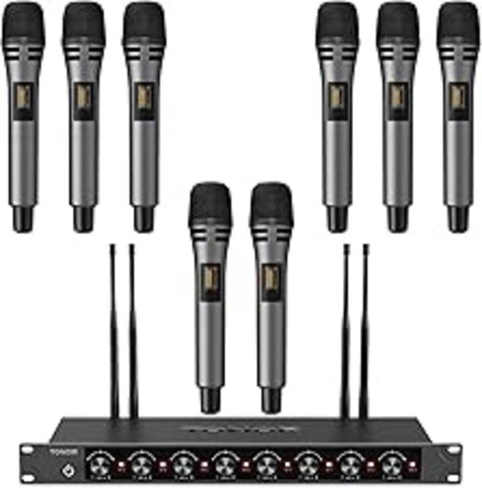 TONOR Wireless Microphones System with 8x12 Channels Cordless Handheld Microfono Inalambrico, 90 m/295FT UHF Range, Mics with Stable Signal, Quick Mute for Karaoke Singing Party Church Wedding